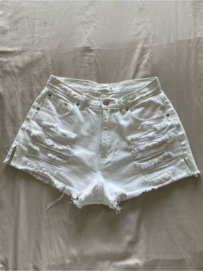 Pull&Bear White Distressed Denim Cutoff Shorts